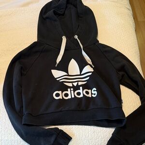 Adidas Black and White Cropped Hoodie